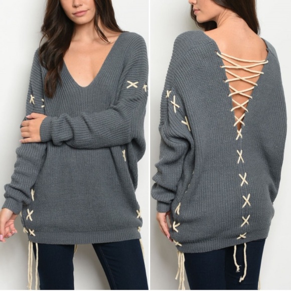 GIRLY & FLIRTY LACE UP MAUVE TUNIC SWEATER - Picture 6 of 8